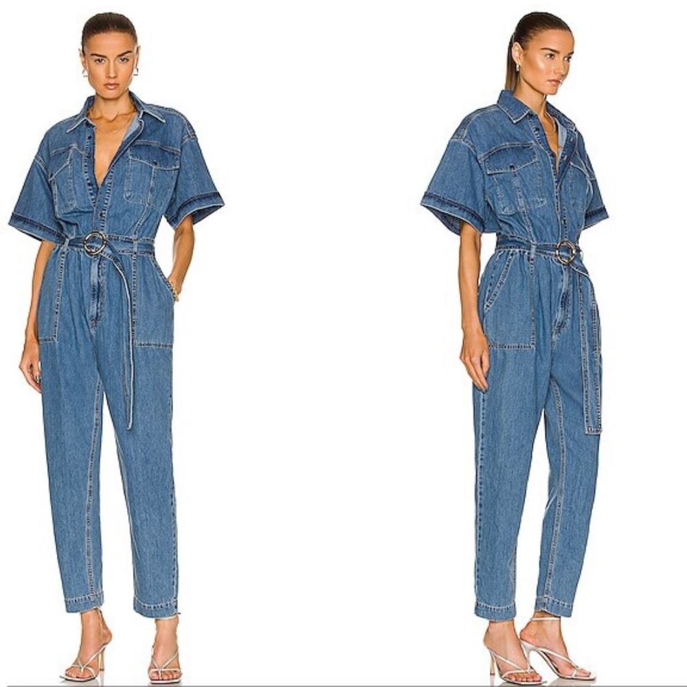 FRAME Arie Denim Jumpsuit Tie Waist Short Sleeve XXS 00 0 2 24 25 26 NWOT